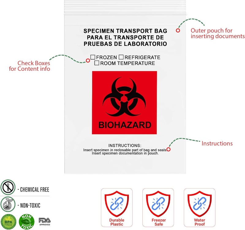 GPI POLY GPI - 8" X 10" 100 Pack, Biohazard Specimen Zip Bags, with Pouch, 2 Mil Thick, for Laboratory or Health Care Facility Samples. - Image 3